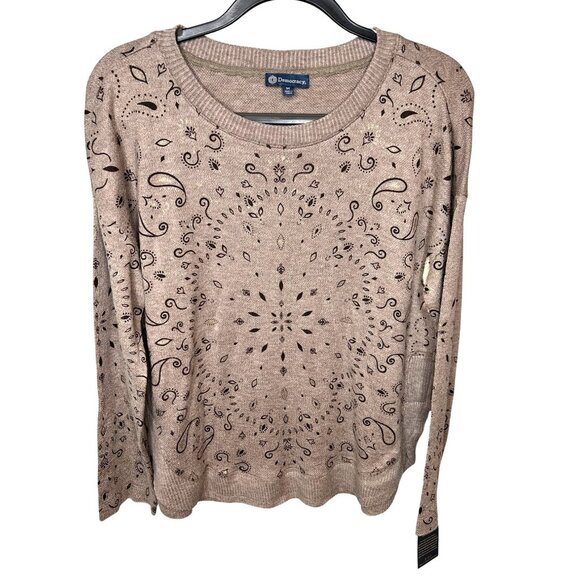 Democracy Drop Shoulder Sleeve Scoop Neck Printed Hi-Low Hem Knit Top Medium - Picture 3 of 16